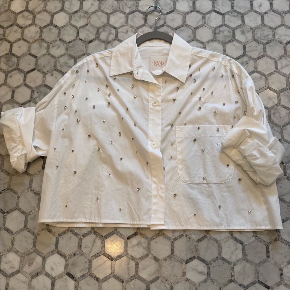 TWP Next Ex White Button-Up Shirt with jewel accents